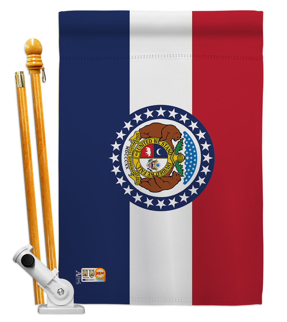 Picture of Americana Home & Garden AA-SS-HS-140526-IP-BO-D-US18-AG 28 x 40 in. Missouri States Impressions Decorative Vertical Double Sided House Flag Set & Pole Bracket Hardware Flag Set