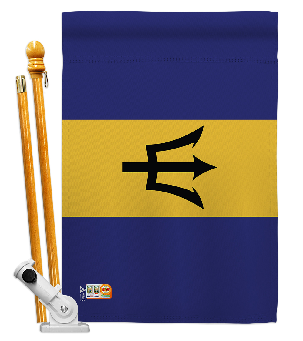 Picture of Americana Home & Garden AA-CY-HS-140023-IP-BO-D-US18-AG 28 x 40 in. Barbados Flags of the World Nationality Impressions Decorative Vertical Double Sided House Flag Set & Pole Bracket Hardware Flag Set