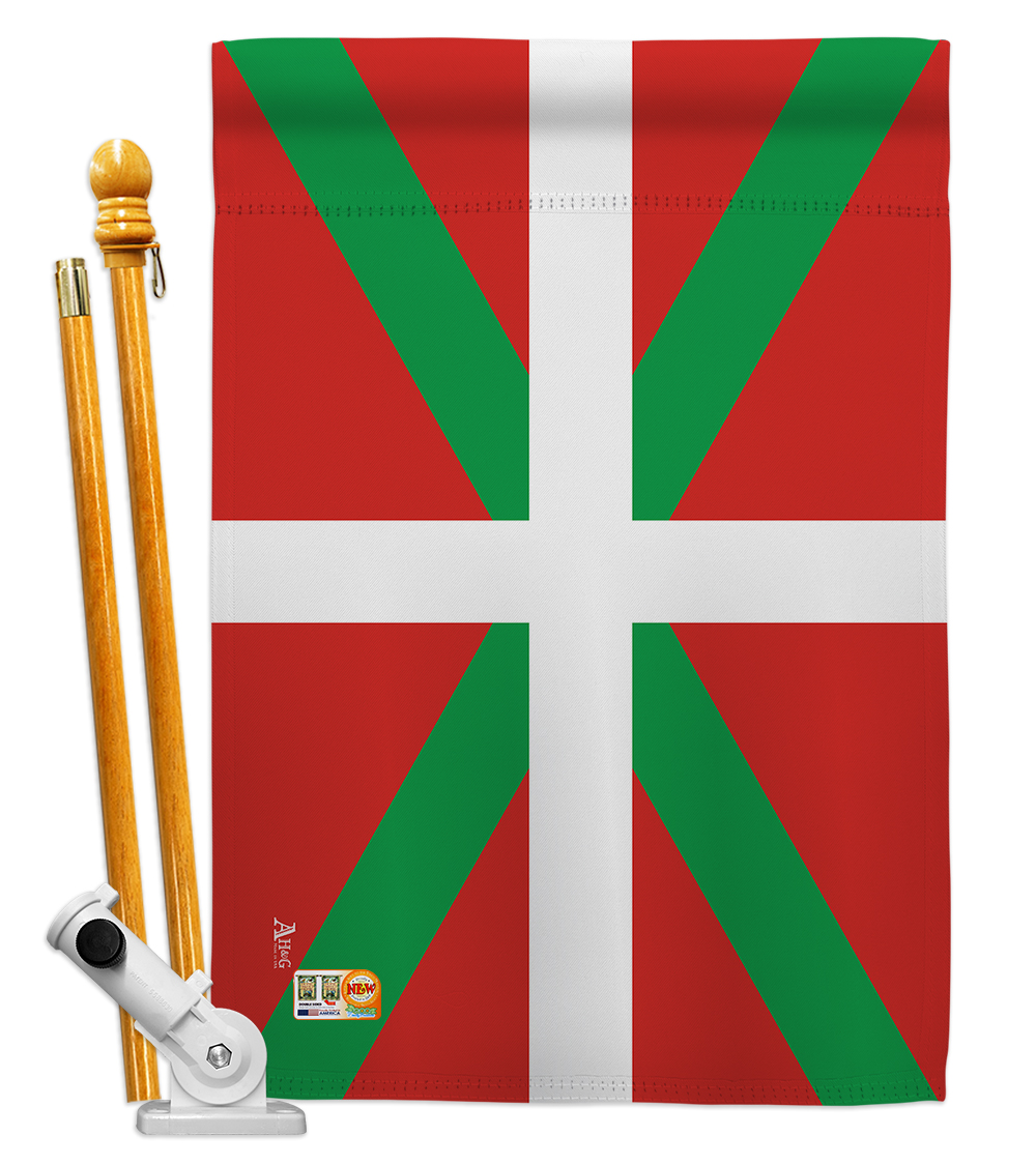 Picture of Americana Home & Garden AA-CY-HS-140024-IP-BO-D-US18-AG 28 x 40 in. Basque Lands Flags of the World Nationality Impressions Decorative Vertical Double Sided House Flag Set & Pole Bracket Hardware Flag Set