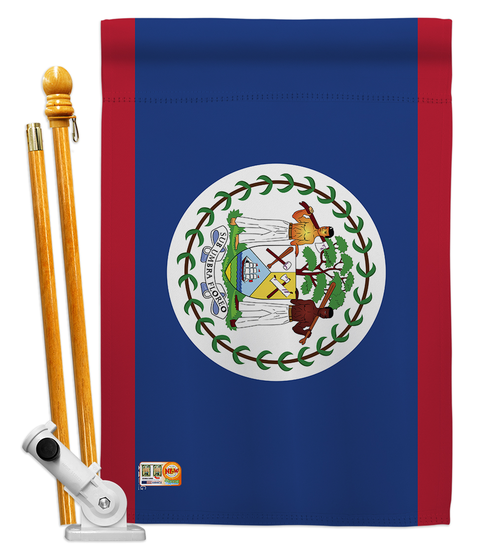 Picture of Americana Home & Garden AA-CY-HS-140028-IP-BO-D-US18-AG 28 x 40 in. Belize Flags of the World Nationality Impressions Decorative Vertical Double Sided House Flag Set & Pole Bracket Hardware Flag Set