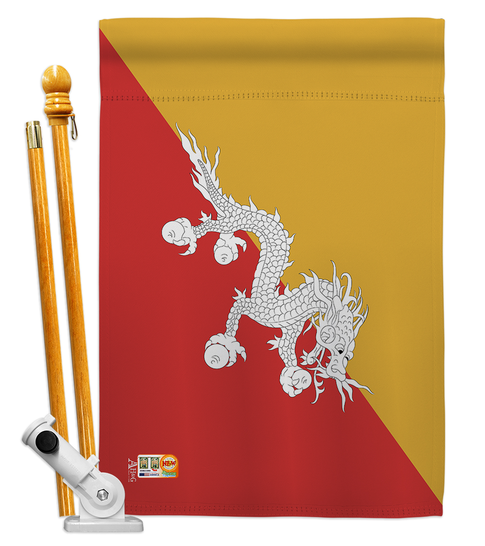 Picture of Americana Home & Garden AA-CY-HS-140031-IP-BO-D-US18-AG 28 x 40 in. Bhutan Flags of the World Nationality Impressions Decorative Vertical Double Sided House Flag Set & Pole Bracket Hardware Flag Set