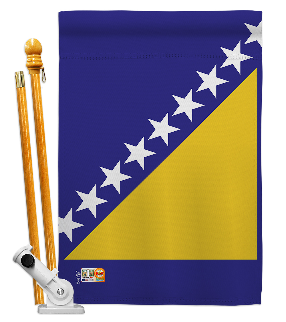 Picture of Americana Home & Garden AA-CY-HS-140034-IP-BO-D-US18-AG 28 x 40 in. Bosnia-Herzegovina Flags of the World Nationality Impressions Decorative Vertical Double Sided House Flag Set & Pole Bracket Hardware Flag Set