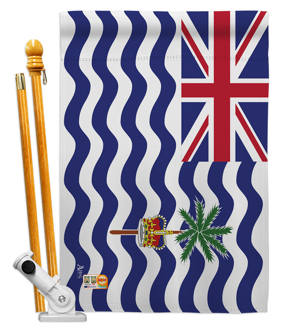 Picture of Americana Home & Garden AA-CY-HS-140038-IP-BO-D-US18-AG 28 x 40 in. British Indian Ocean Territory Flags of the World Nationality Impressions Decorative Vertical Double Sided House Flag Set & Pole Bracket Hardware Flag Set