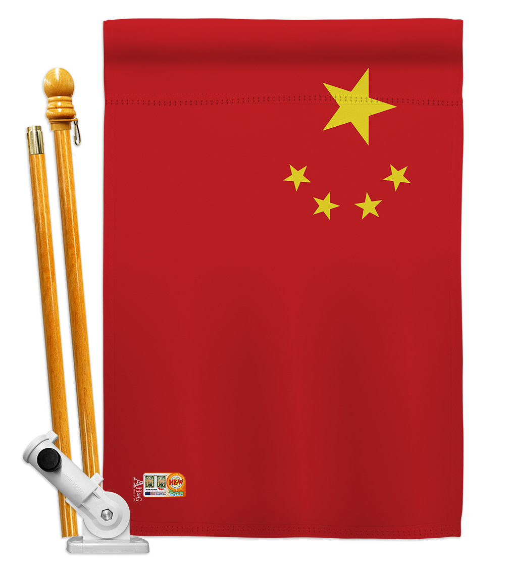 Picture of Americana Home & Garden AA-CY-HS-140052-IP-BO-D-US18-AG 28 x 40 in. China Flags of the World Nationality Impressions Decorative Vertical Double Sided House Flag Set & Pole Bracket Hardware Flag Set