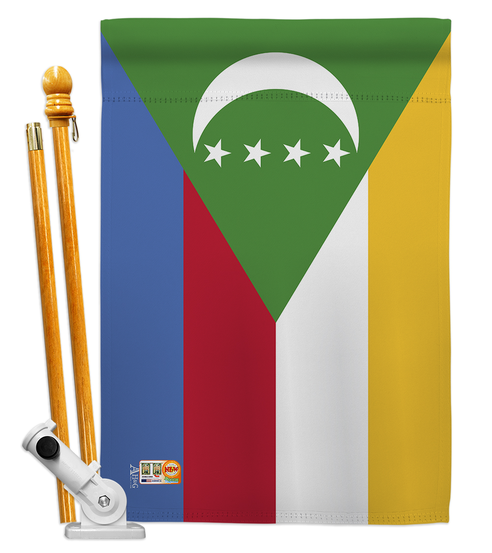 Picture of Americana Home & Garden AA-CY-HS-140056-IP-BO-D-US18-AG 28 x 40 in. Comoros Flags of the World Nationality Impressions Decorative Vertical Double Sided House Flag Set & Pole Bracket Hardware Flag Set