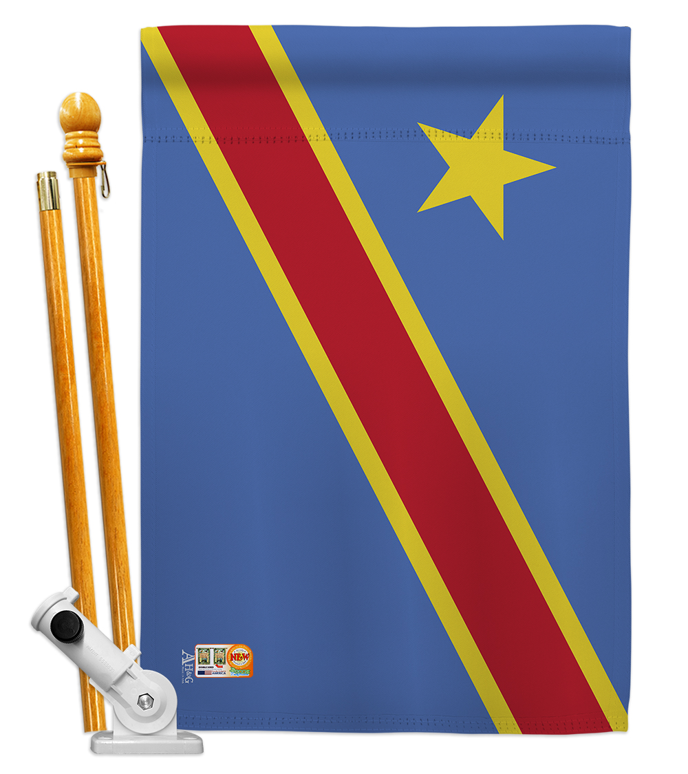 Picture of Americana Home & Garden AA-CY-HS-140057-IP-BO-D-US18-AG 28 x 40 in. Congo&#44; Dem Republic Flags of the World Nationality Impressions Decorative Vertical Double Sided House Flag Set & Pole Bracket Hardware Flag Set