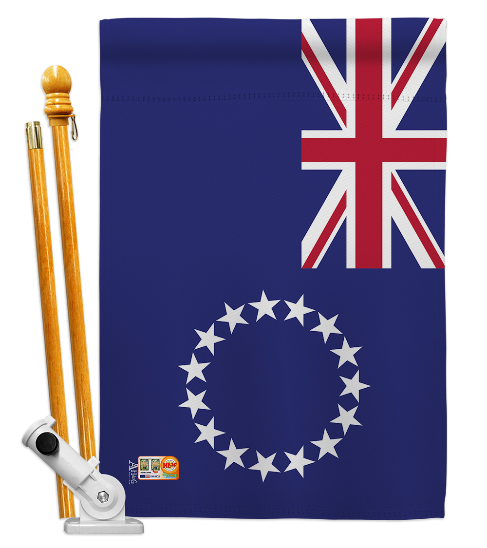 Picture of Americana Home & Garden AA-CY-HS-140059-IP-BO-D-US18-AG 28 x 40 in. Cook Islands Flags of the World Nationality Impressions Decorative Vertical Double Sided House Flag Set & Pole Bracket Hardware Flag Set