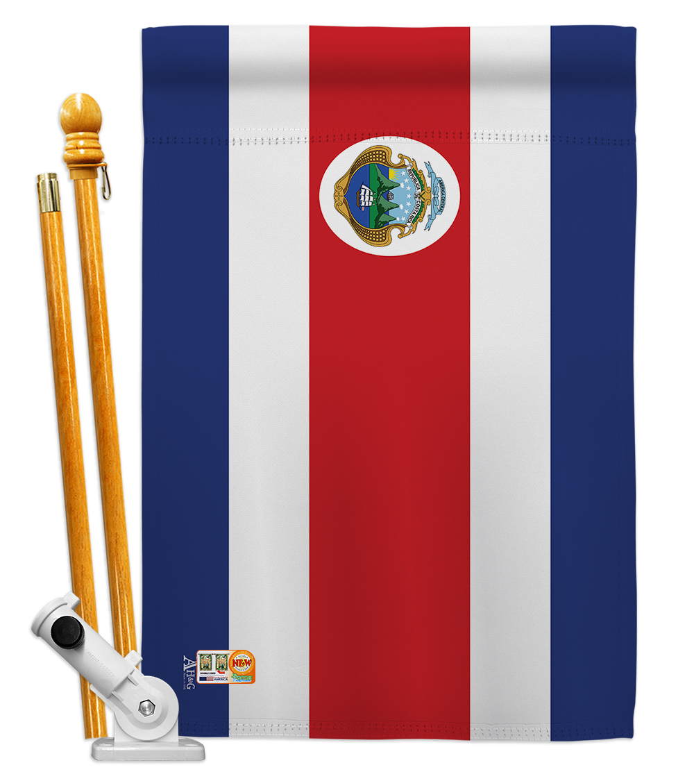 Picture of Americana Home & Garden AA-CY-HS-140060-IP-BO-D-US18-AG 28 x 40 in. Costa Rica Flags of the World Nationality Impressions Decorative Vertical Double Sided House Flag Set & Pole Bracket Hardware Flag Set