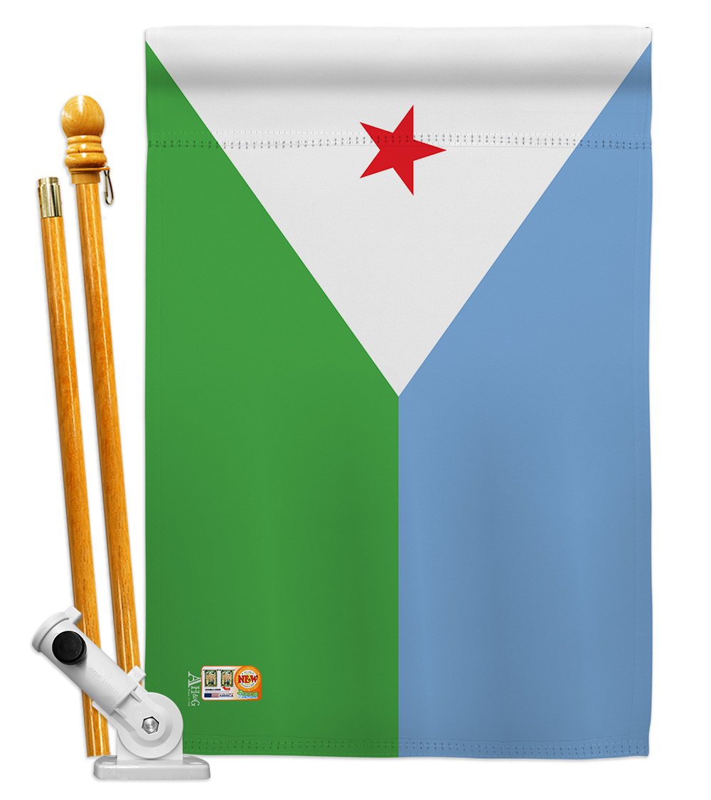 Picture of Americana Home & Garden AA-CY-HS-140068-IP-BO-D-US18-AG 28 x 40 in. Djibouti Flags of the World Nationality Impressions Decorative Vertical Double Sided House Flag Set & Pole Bracket Hardware Flag Set