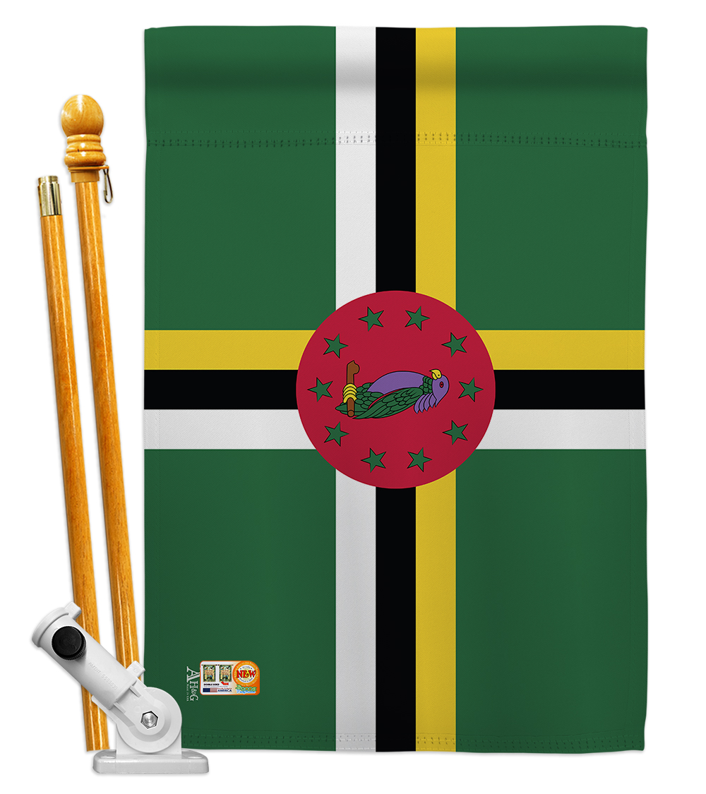 Picture of Americana Home & Garden AA-CY-HS-140069-IP-BO-D-US18-AG 28 x 40 in. Dominica Flags of the World Nationality Impressions Decorative Vertical Double Sided House Flag Set & Pole Bracket Hardware Flag Set