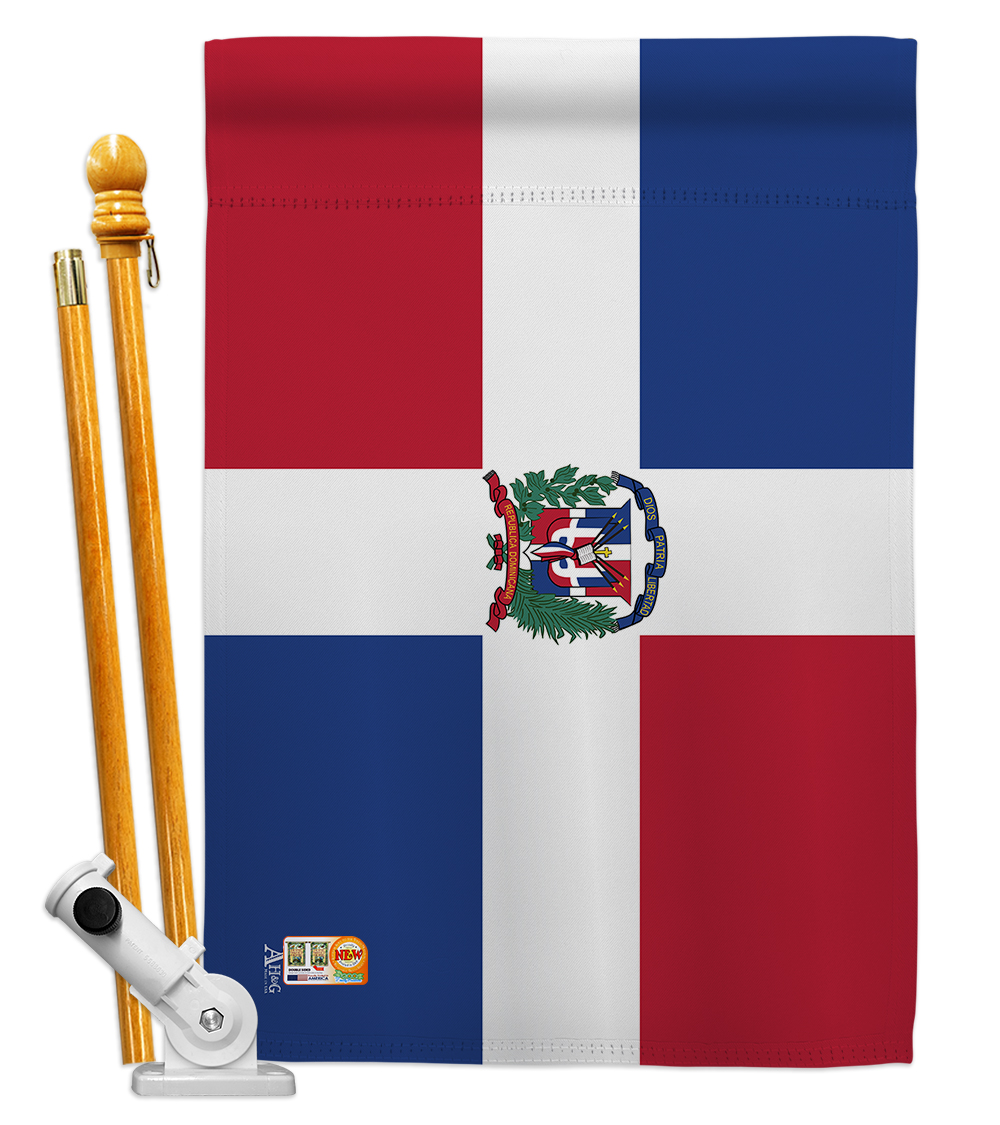 Picture of Americana Home & Garden AA-CY-HS-140070-IP-BO-D-US18-AG 28 x 40 in. Dominican Republic Flags of the World Nationality Impressions Decorative Vertical Double Sided House Flag Set & Pole Bracket Hardware Flag Set
