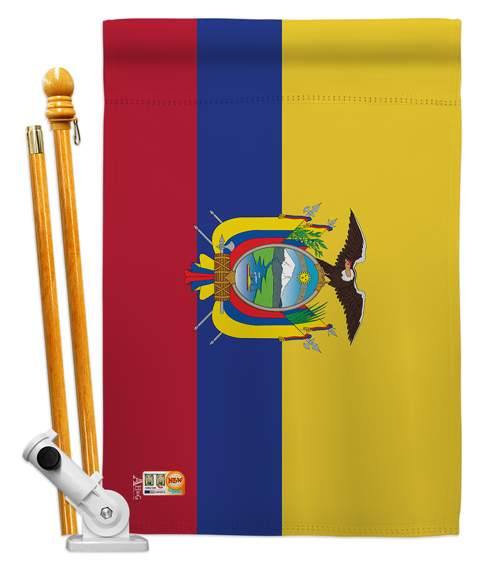 Picture of Americana Home & Garden AA-CY-HS-140073-IP-BO-D-US18-AG 28 x 40 in. Ecuador Flags of the World Nationality Impressions Decorative Vertical Double Sided House Flag Set & Pole Bracket Hardware Flag Set