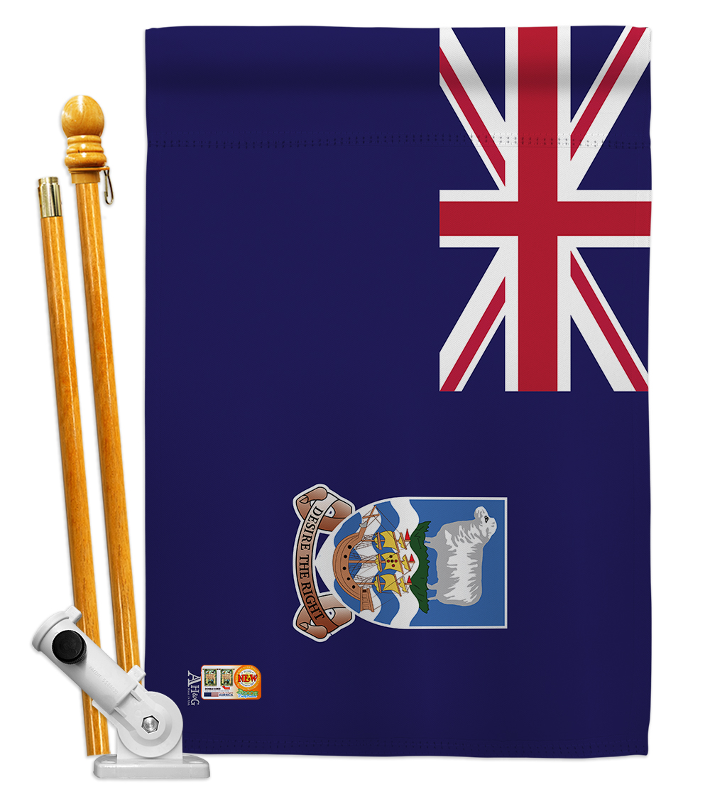 Picture of Americana Home & Garden AA-CY-HS-140082-IP-BO-D-US18-AG 28 x 40 in. Falkland Islands Flags of the World Nationality Impressions Decorative Vertical Double Sided House Flag Set & Pole Bracket Hardware Flag Set