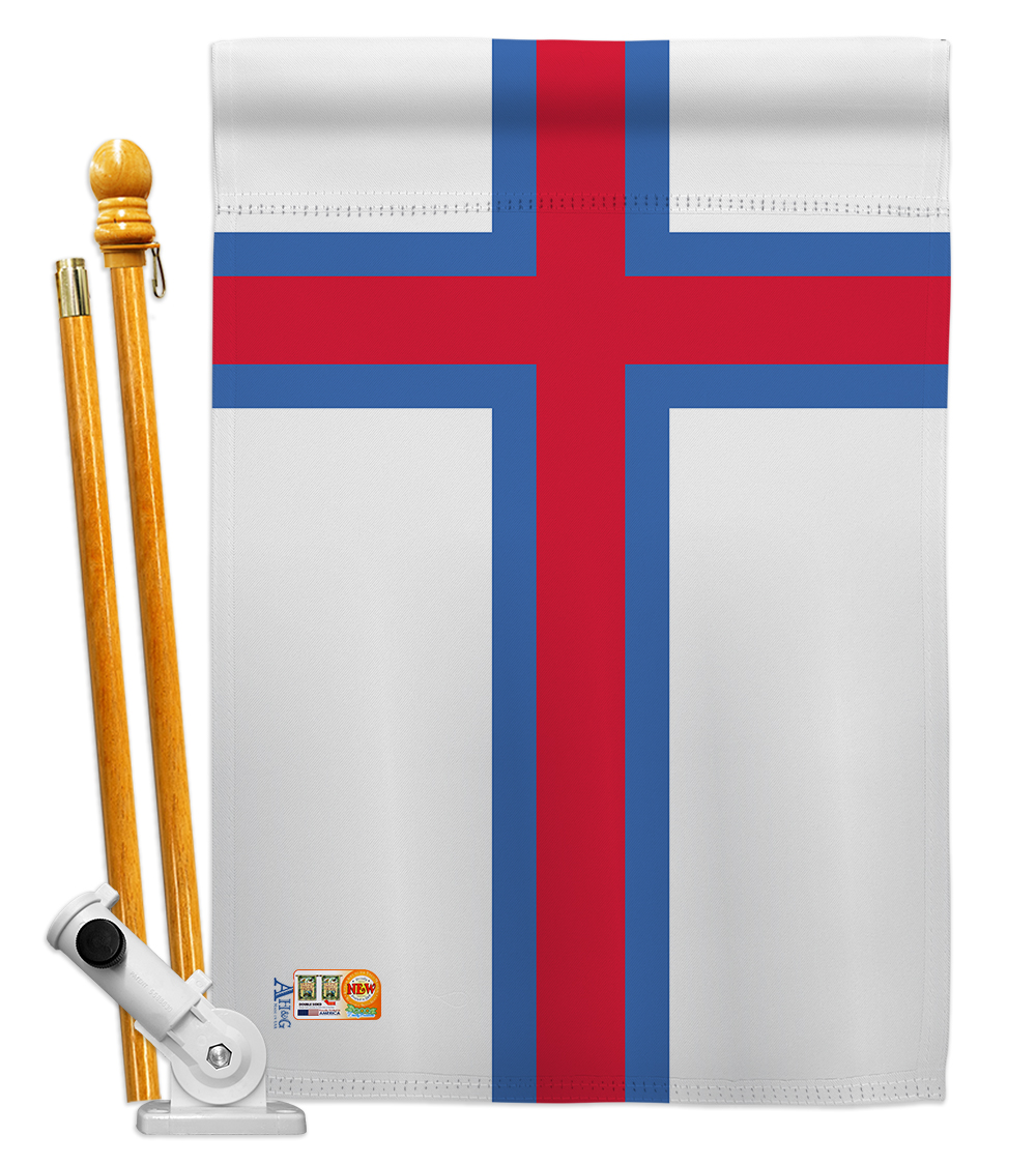 Picture of Americana Home & Garden AA-CY-HS-140083-IP-BO-D-US18-AG 28 x 40 in. Faroe Islands Flags of the World Nationality Impressions Decorative Vertical Double Sided House Flag Set & Pole Bracket Hardware Flag Set