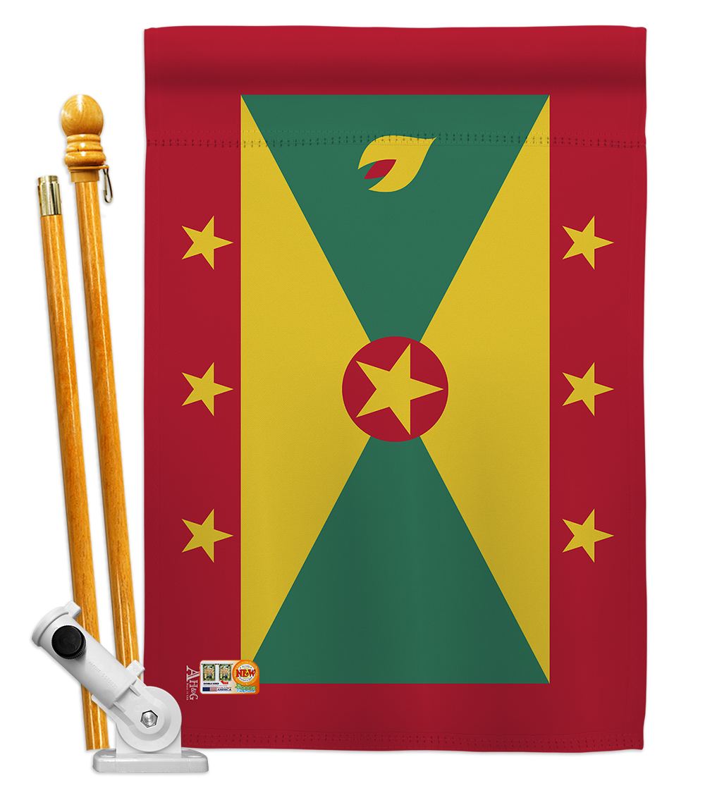 Picture of Americana Home & Garden AA-CY-HS-140096-IP-BO-D-US18-AG 28 x 40 in. Grenada Flags of the World Nationality Impressions Decorative Vertical Double Sided House Flag Set & Pole Bracket Hardware Flag Set