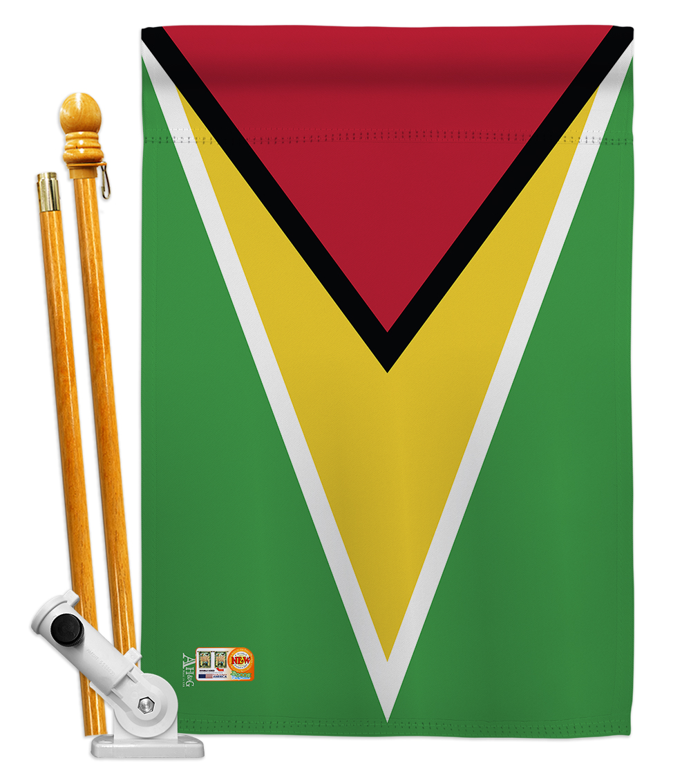 Picture of Americana Home & Garden AA-CY-HS-140102-IP-BO-D-US18-AG 28 x 40 in. Guyana Flags of the World Nationality Impressions Decorative Vertical Double Sided House Flag Set & Pole Bracket Hardware Flag Set