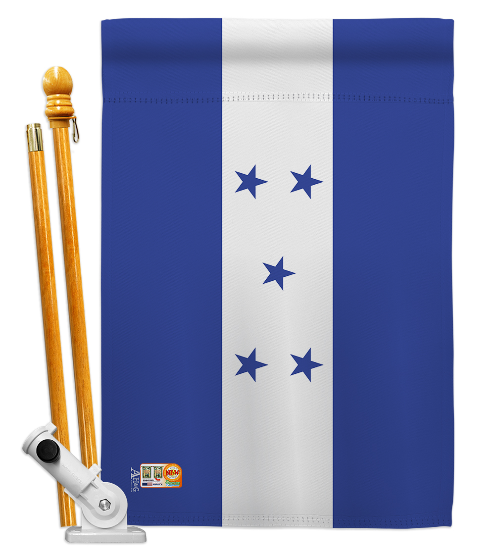 Picture of Americana Home & Garden AA-CY-HS-140104-IP-BO-D-US18-AG 28 x 40 in. Honduras Flags of the World Nationality Impressions Decorative Vertical Double Sided House Flag Set & Pole Bracket Hardware Flag Set