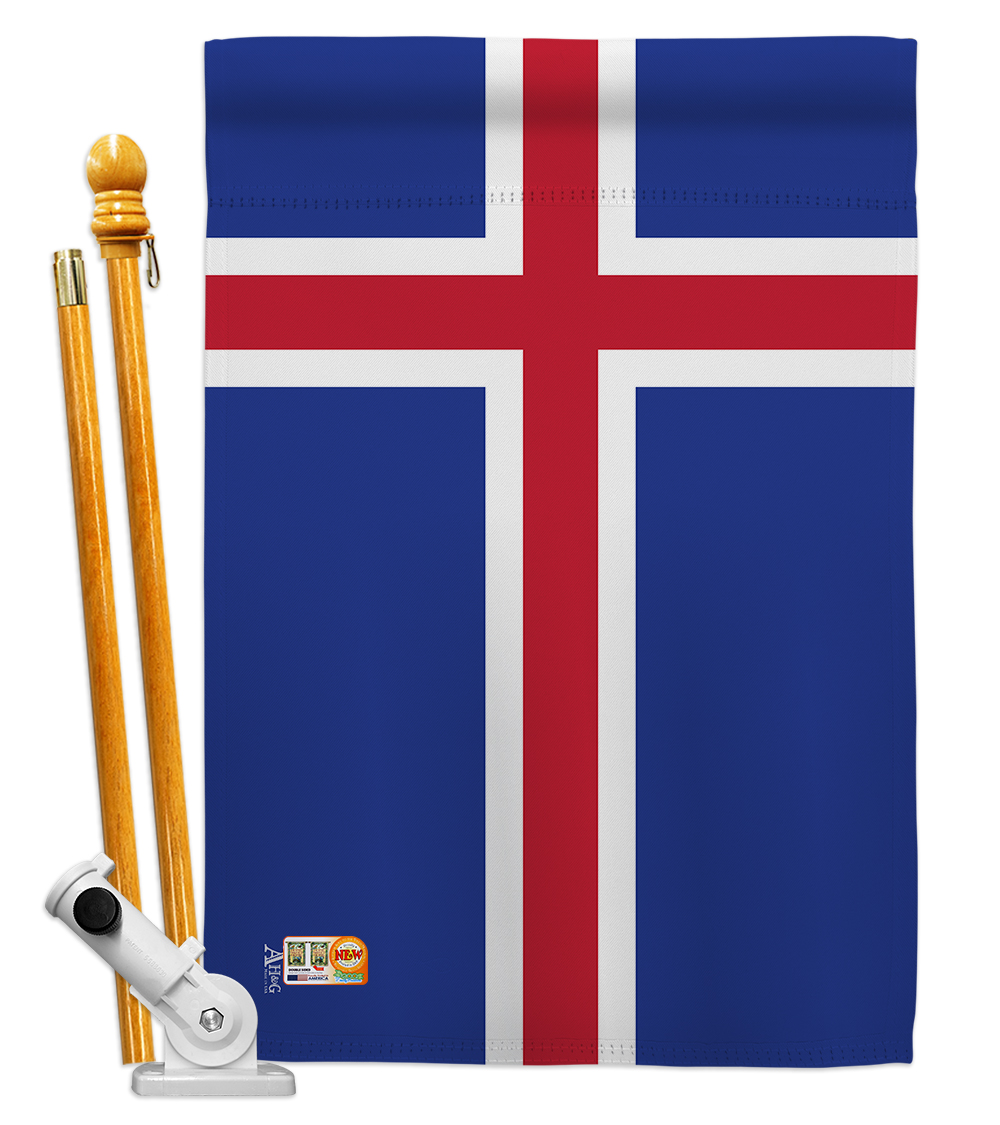 Picture of Americana Home & Garden AA-CY-HS-140107-IP-BO-D-US18-AG 28 x 40 in. Iceland Flags of the World Nationality Impressions Decorative Vertical Double Sided House Flag Set & Pole Bracket Hardware Flag Set