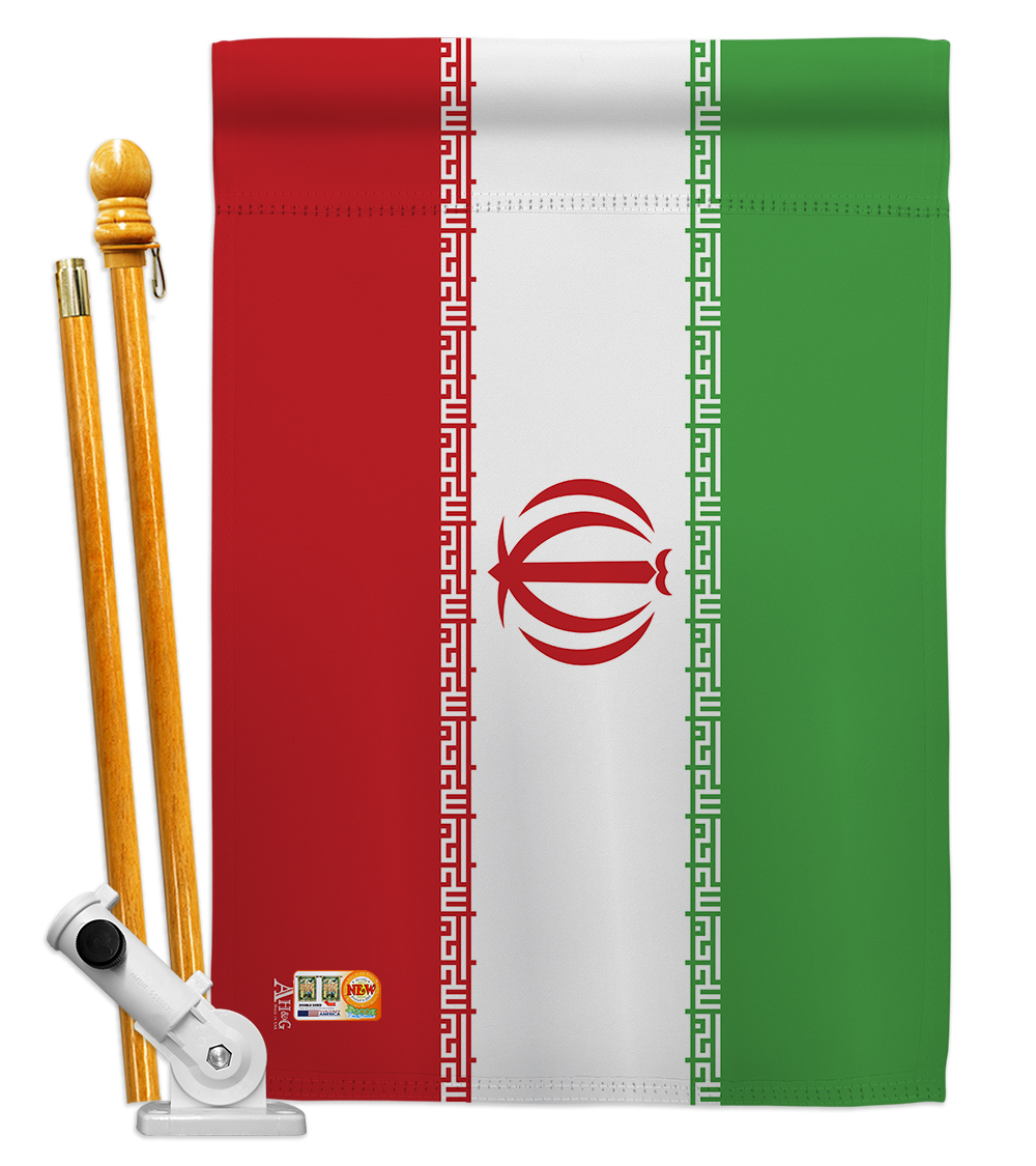 Picture of Americana Home & Garden AA-CY-HS-140110-IP-BO-D-US18-AG 28 x 40 in. Iran Flags of the World Nationality Impressions Decorative Vertical Double Sided House Flag Set & Pole Bracket Hardware Flag Set