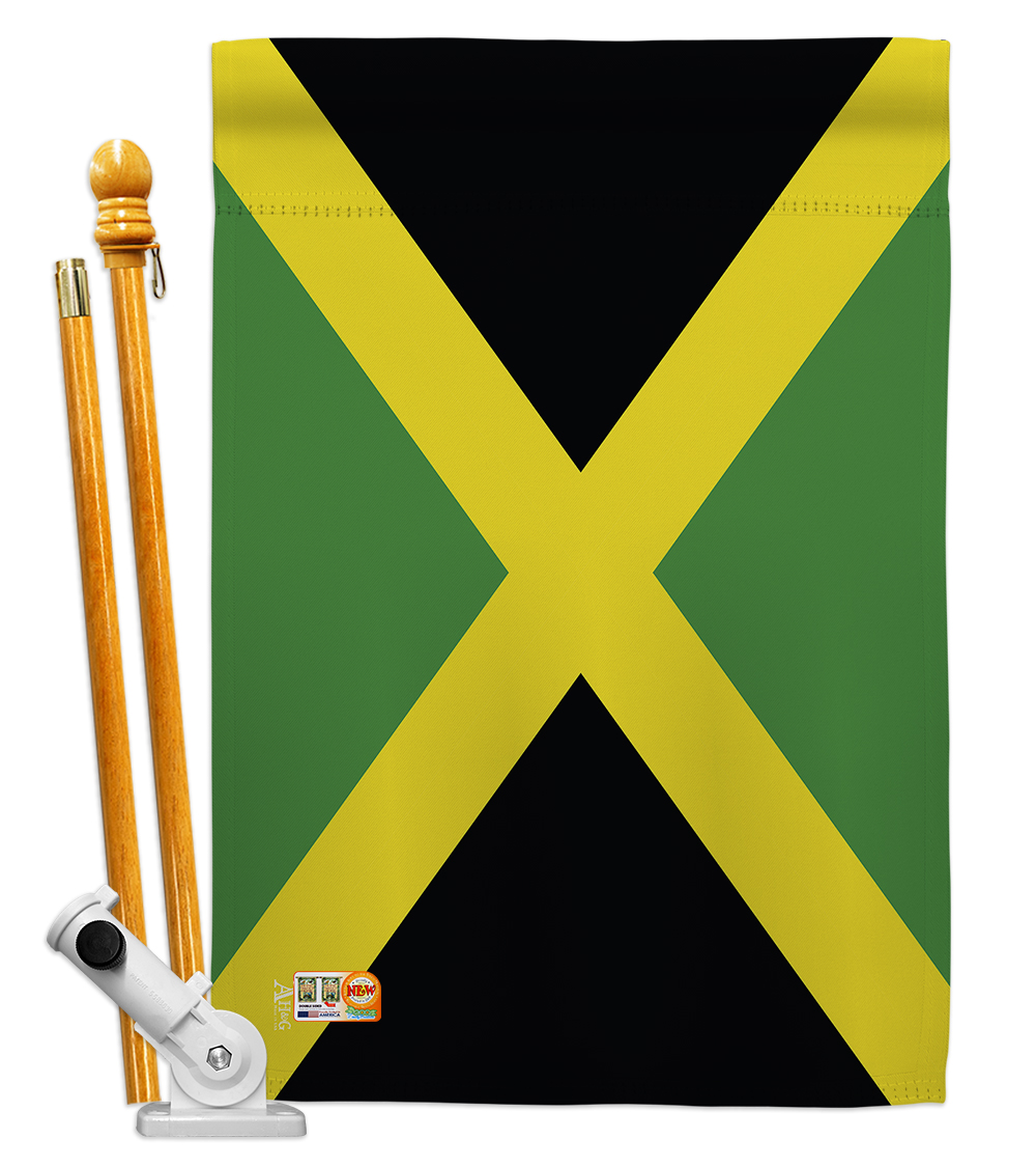 Picture of Americana Home & Garden AA-CY-HS-140120-IP-BO-D-US18-AG 28 x 40 in. Jamaica Flags of the World Nationality Impressions Decorative Vertical Double Sided House Flag Set & Pole Bracket Hardware Flag Set