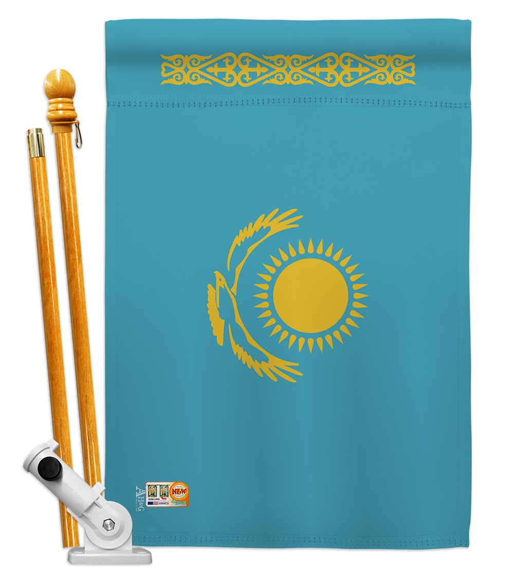 Picture of Americana Home & Garden AA-CY-HS-140125-IP-BO-D-US18-AG 28 x 40 in. Kazakhstan Flags of the World Nationality Impressions Decorative Vertical Double Sided House Flag Set & Pole Bracket Hardware Flag Set