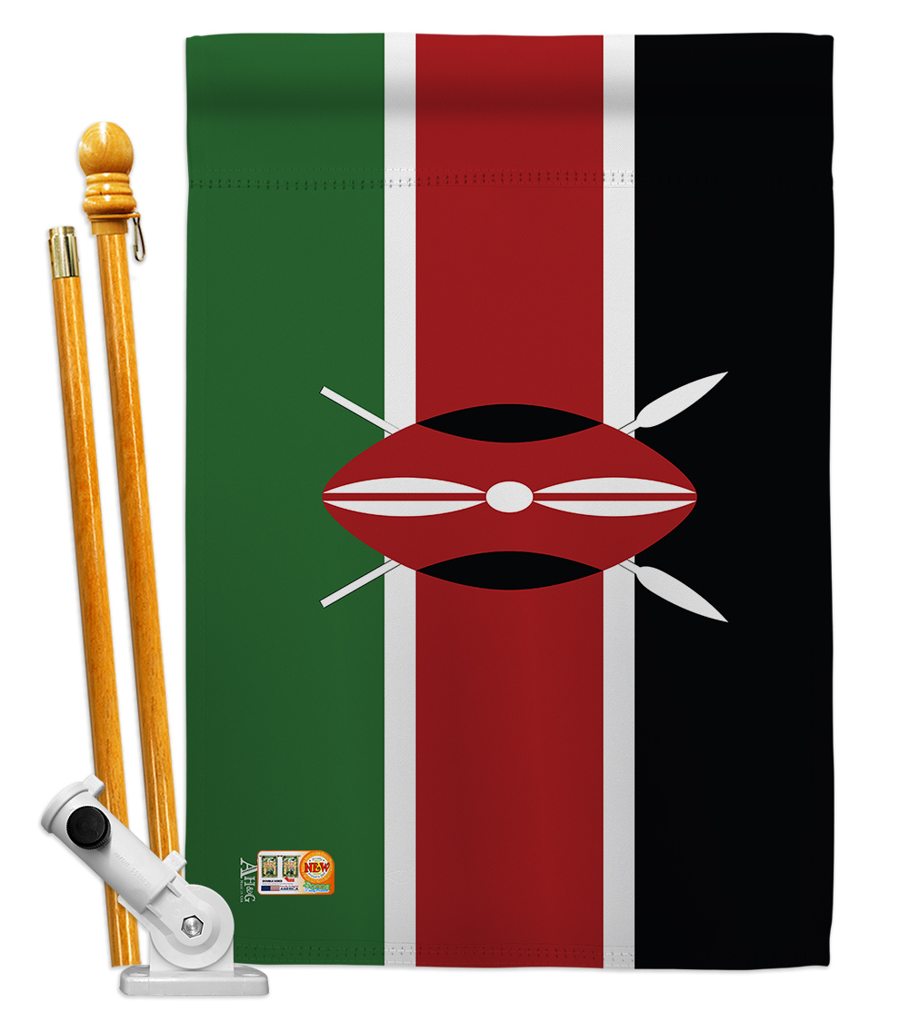 Picture of Americana Home & Garden AA-CY-HS-140126-IP-BO-D-US18-AG 28 x 40 in. Kenya Flags of the World Nationality Impressions Decorative Vertical Double Sided House Flag Set & Pole Bracket Hardware Flag Set