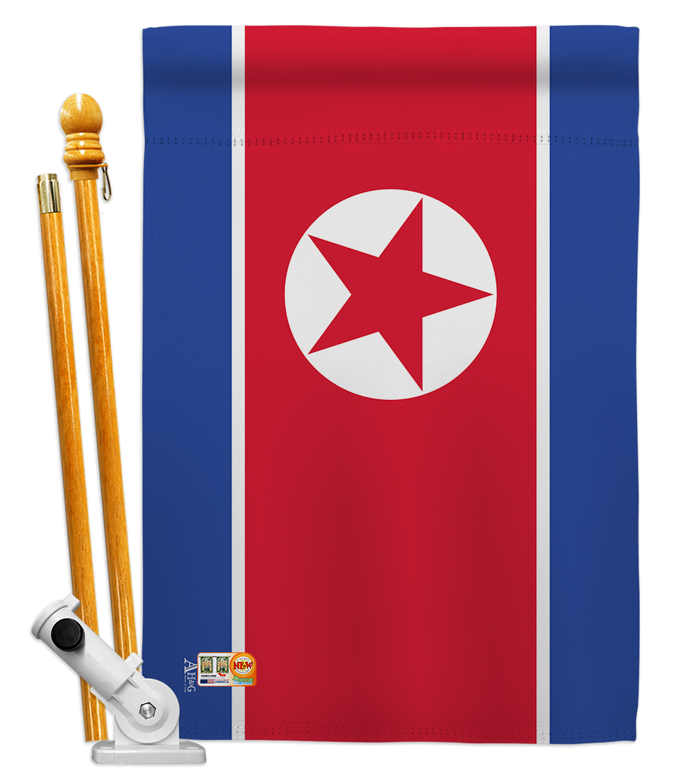 Picture of Americana Home & Garden AA-CY-HS-140128-IP-BO-D-US18-AG 28 x 40 in. Korea North Flags of the World Nationality Impressions Decorative Vertical Double Sided House Flag Set & Pole Bracket Hardware Flag Set