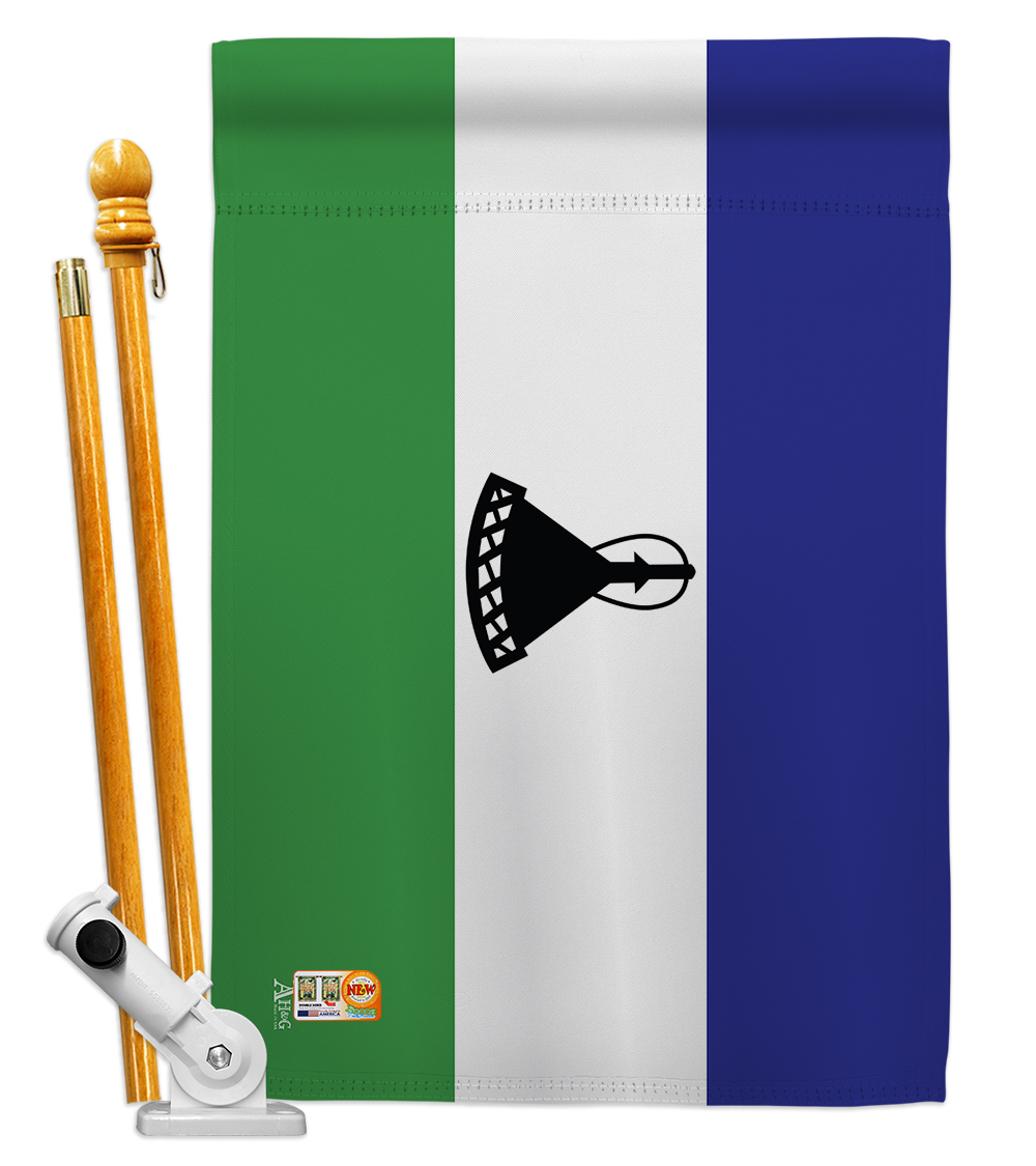 Picture of Americana Home & Garden AA-CY-HS-140135-IP-BO-D-US18-AG 28 x 40 in. Lesotho Flags of the World Nationality Impressions Decorative Vertical Double Sided House Flag Set & Pole Bracket Hardware Flag Set