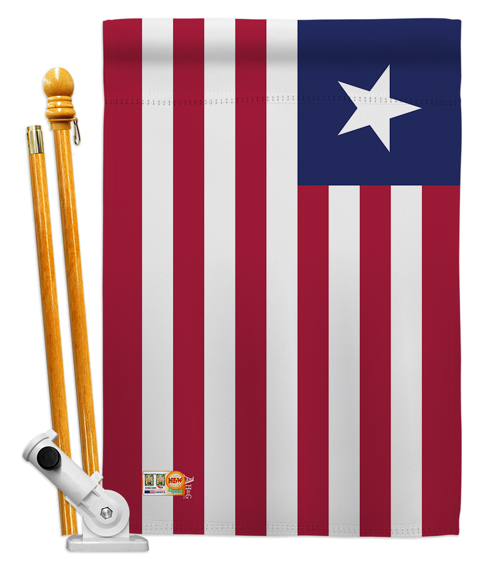 Picture of Americana Home & Garden AA-CY-HS-140136-IP-BO-D-US18-AG 28 x 40 in. Liberia Flags of the World Nationality Impressions Decorative Vertical Double Sided House Flag Set & Pole Bracket Hardware Flag Set