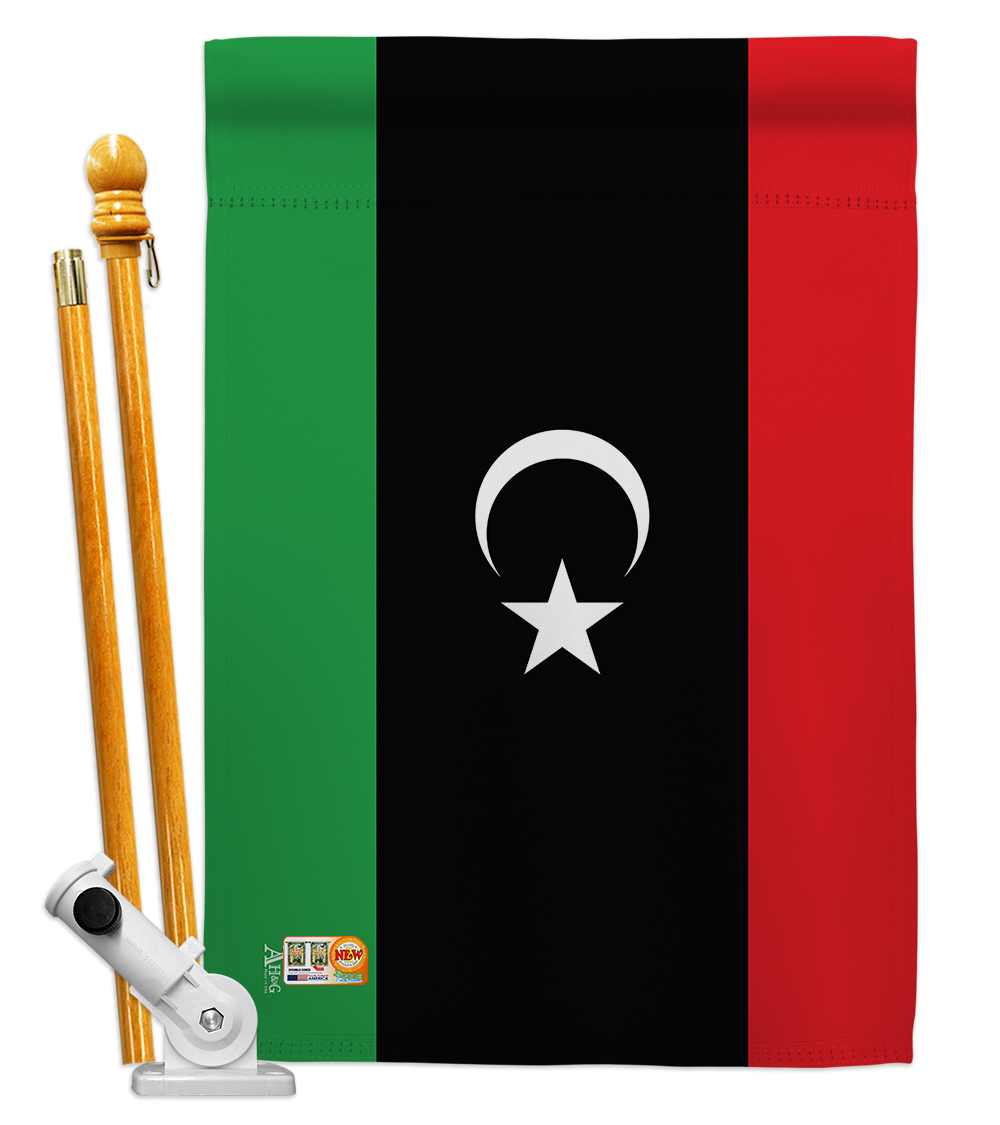 Picture of Americana Home & Garden AA-CY-HS-140137-IP-BO-D-US18-AG 28 x 40 in. Libya Flags of the World Nationality Impressions Decorative Vertical Double Sided House Flag Set & Pole Bracket Hardware Flag Set