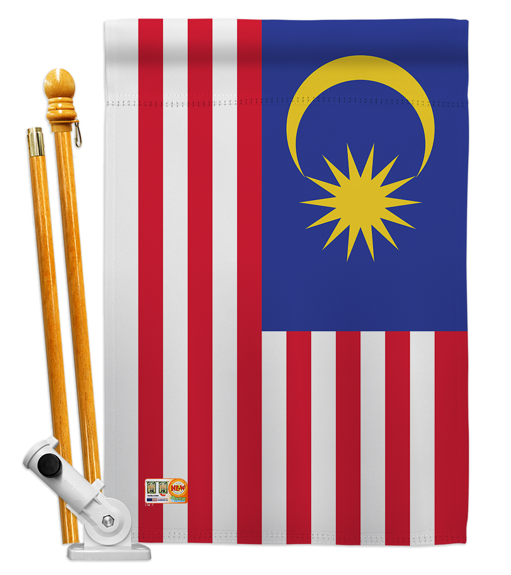 Picture of Americana Home & Garden AA-CY-HS-140146-IP-BO-D-US18-AG 28 x 40 in. Malaysia Flags of the World Nationality Impressions Decorative Vertical Double Sided House Flag Set & Pole Bracket Hardware Flag Set