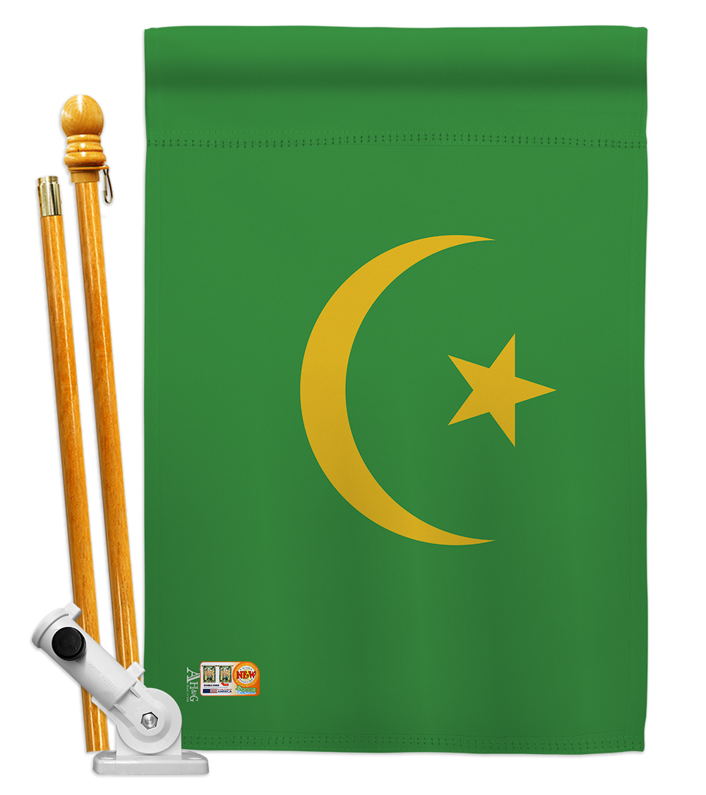 Picture of Americana Home & Garden AA-CY-HS-140151-IP-BO-D-US18-AG 28 x 40 in. Mauritania Flags of the World Nationality Impressions Decorative Vertical Double Sided House Flag Set & Pole Bracket Hardware Flag Set