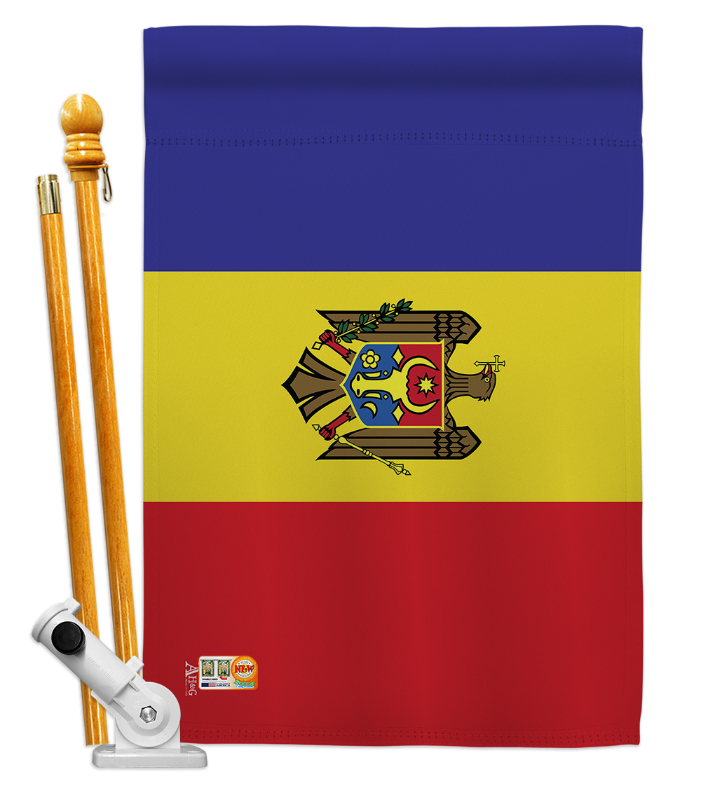 Picture of Americana Home & Garden AA-CY-HS-140156-IP-BO-D-US18-AG 28 x 40 in. Moldova Flags of the World Nationality Impressions Decorative Vertical Double Sided House Flag Set & Pole Bracket Hardware Flag Set