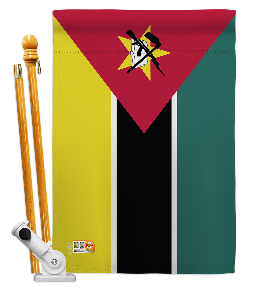 Picture of Americana Home & Garden AA-CY-HS-140161-IP-BO-D-US18-AG 28 x 40 in. Mozambique Flags of the World Nationality Impressions Decorative Vertical Double Sided House Flag Set & Pole Bracket Hardware Flag Set