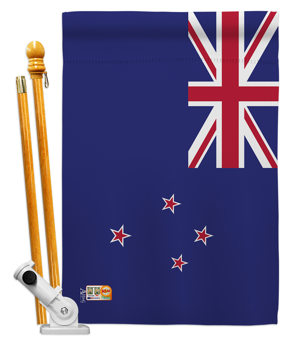 Picture of Americana Home & Garden AA-CY-HS-140168-IP-BO-D-US18-AG 28 x 40 in. New Zealand Flags of the World Nationality Impressions Decorative Vertical Double Sided House Flag Set & Pole Bracket Hardware Flag Set