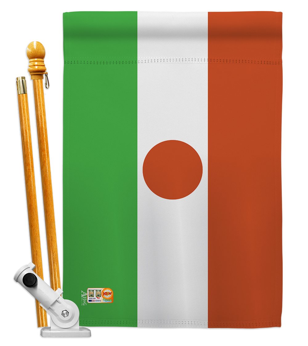 Picture of Americana Home & Garden AA-CY-HS-140170-IP-BO-D-US18-AG 28 x 40 in. Niger Flags of the World Nationality Impressions Decorative Vertical Double Sided House Flag Set & Pole Bracket Hardware Flag Set