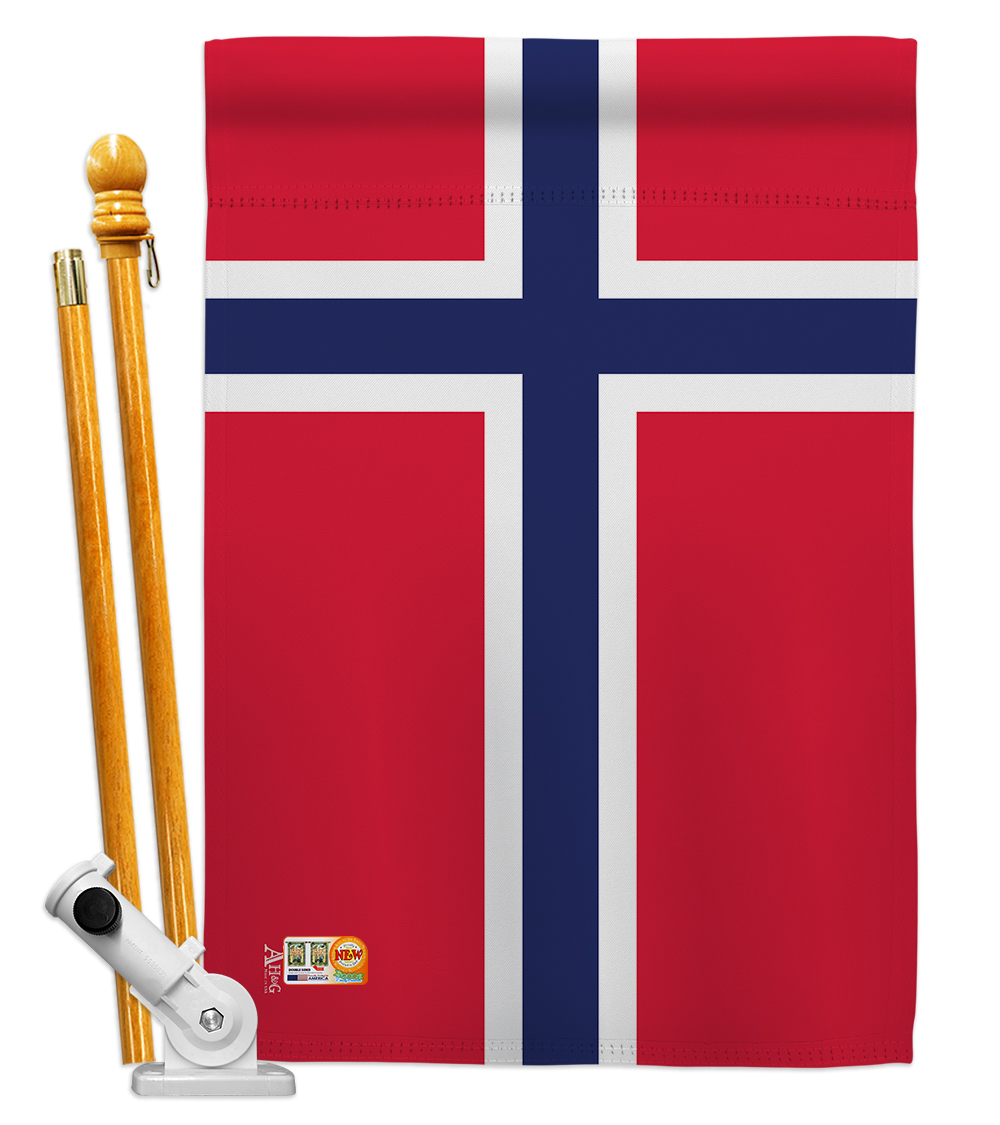 Picture of Americana Home & Garden AA-CY-HS-140174-IP-BO-D-US18-AG 28 x 40 in. Norway Flags of the World Nationality Impressions Decorative Vertical Double Sided House Flag Set & Pole Bracket Hardware Flag Set