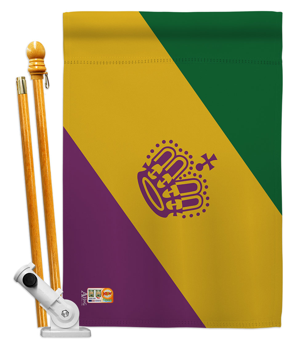Picture of Americana Home & Garden AA-CY-HS-140175-IP-BO-D-US18-AG 28 x 40 in. Mardi Gras Flags of the World Nationality Impressions Decorative Vertical Double Sided House Flag Set & Pole Bracket Hardware Flag Set