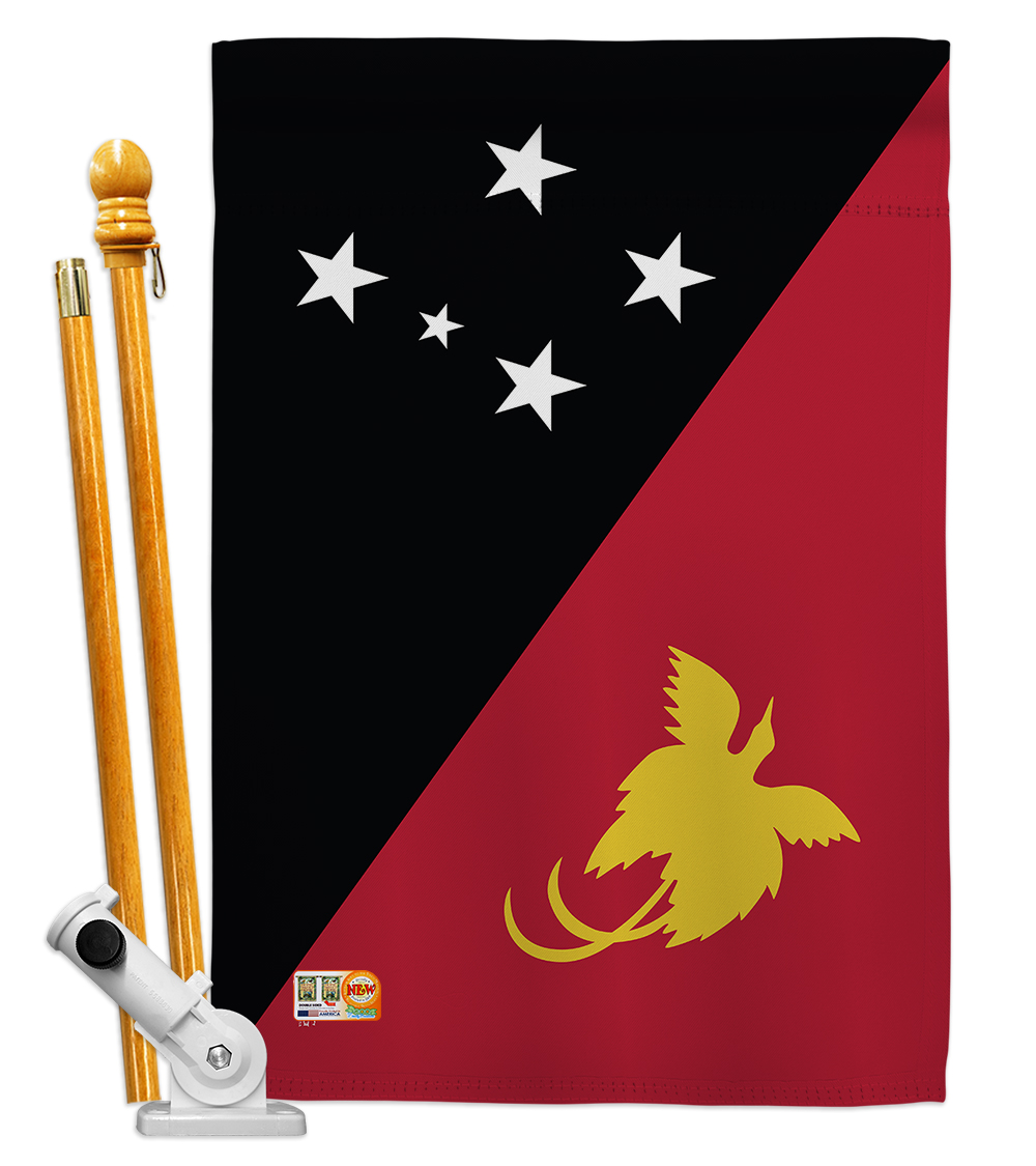 Picture of Americana Home & Garden AA-CY-HS-140183-IP-BO-D-US18-AG 28 x 40 in. Papua New Guinea Flags of the World Nationality Impressions Decorative Vertical Double Sided House Flag Set & Pole Bracket Hardware Flag Set