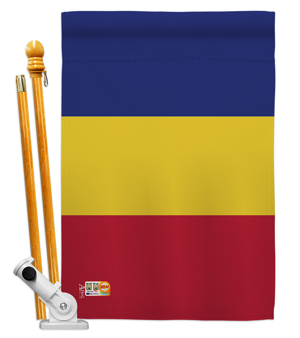 Picture of Americana Home & Garden AA-CY-HS-140194-IP-BO-D-US18-AG 28 x 40 in. Romania Flags of the World Nationality Impressions Decorative Vertical Double Sided House Flag Set & Pole Bracket Hardware Flag Set