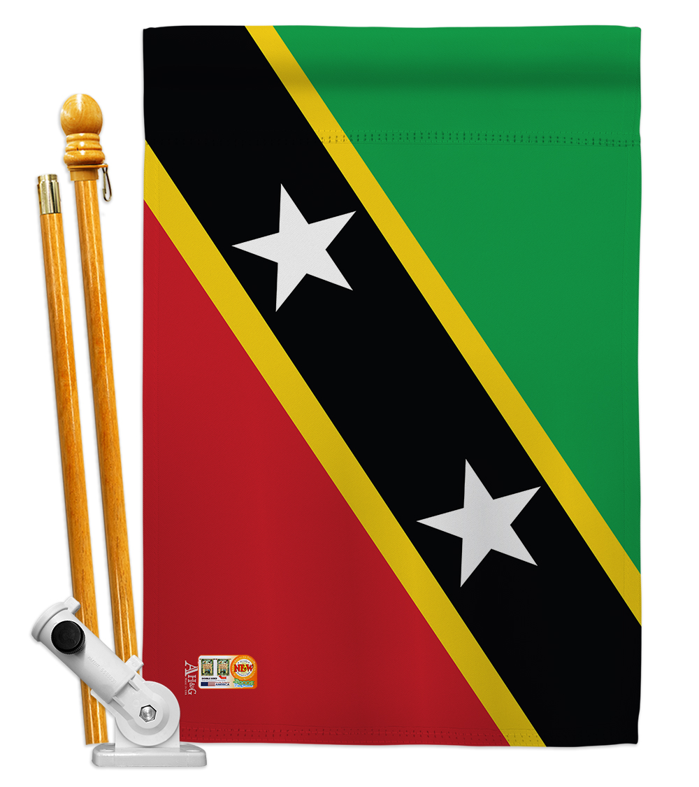Picture of Americana Home & Garden AA-CY-HS-140198-IP-BO-D-US18-AG 28 x 40 in. Saint Kitts Nevis Flags of the World Nationality Impressions Decorative Vertical Double Sided House Flag Set & Pole Bracket Hardware Flag Set