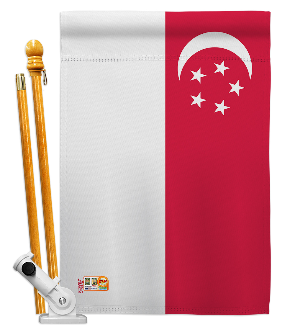 Picture of Americana Home & Garden AA-CY-HS-140212-IP-BO-D-US18-AG 28 x 40 in. Singapore Flags of the World Nationality Impressions Decorative Vertical Double Sided House Flag Set & Pole Bracket Hardware Flag Set