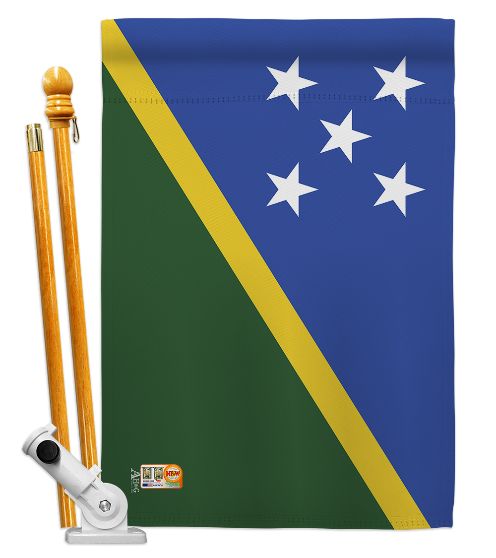 Picture of Americana Home & Garden AA-CY-HS-140215-IP-BO-D-US18-AG 28 x 40 in. Solomon Islands Flags of the World Nationality Impressions Decorative Vertical Double Sided House Flag Set & Pole Bracket Hardware Flag Set