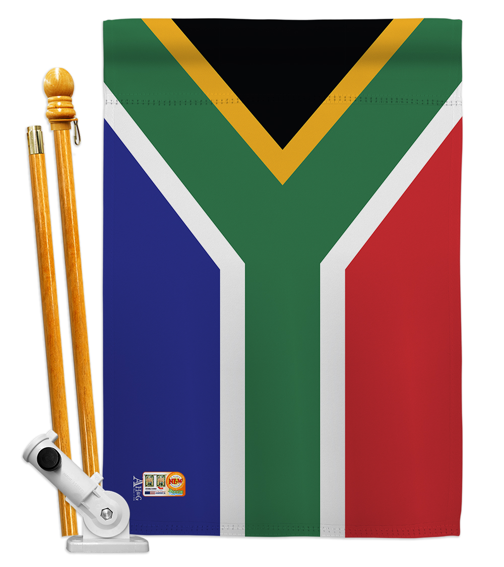 Picture of Americana Home & Garden AA-CY-HS-140218-IP-BO-D-US18-AG 28 x 40 in. South Africa Flags of the World Nationality Impressions Decorative Vertical Double Sided House Flag Set & Pole Bracket Hardware Flag Set