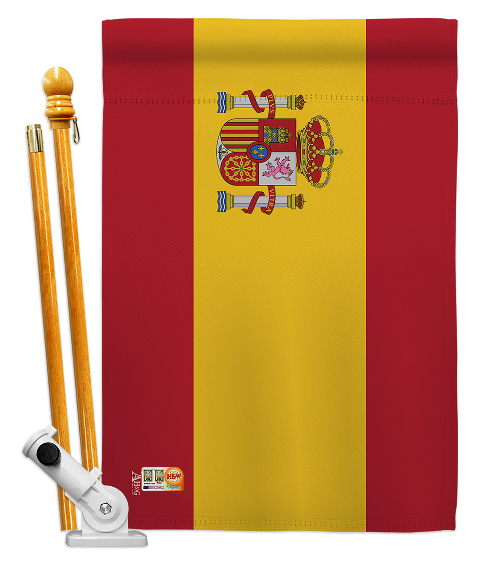 Picture of Americana Home & Garden AA-CY-HS-140219-IP-BO-D-US18-AG 28 x 40 in. Spain Flags of the World Nationality Impressions Decorative Vertical Double Sided House Flag Set & Pole Bracket Hardware Flag Set