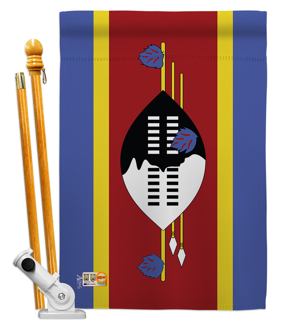 Picture of Americana Home & Garden AA-CY-HS-140224-IP-BO-D-US18-AG 28 x 40 in. Swaziland Flags of the World Nationality Impressions Decorative Vertical Double Sided House Flag Set & Pole Bracket Hardware Flag Set