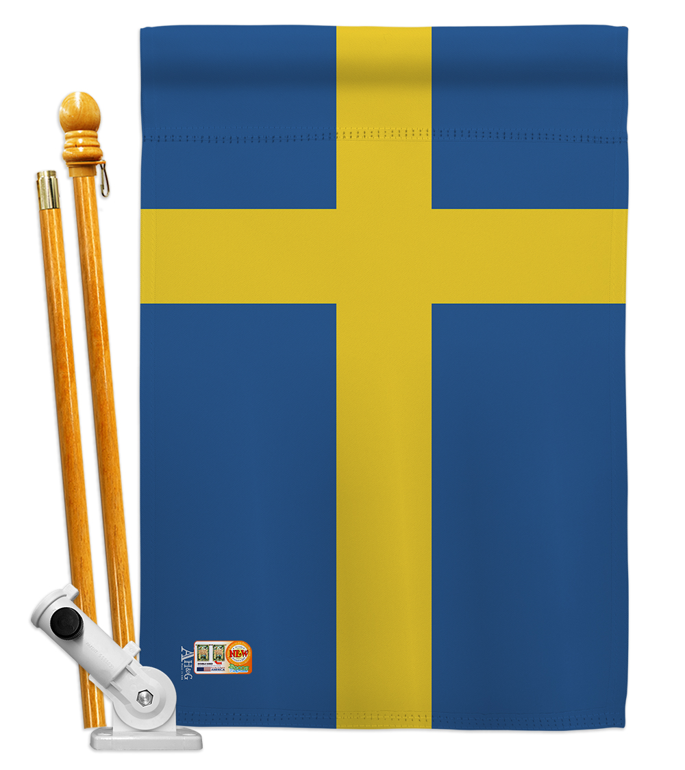 Picture of Americana Home & Garden AA-CY-HS-140225-IP-BO-D-US18-AG 28 x 40 in. Sweden Flags of the World Nationality Impressions Decorative Vertical Double Sided House Flag Set & Pole Bracket Hardware Flag Set