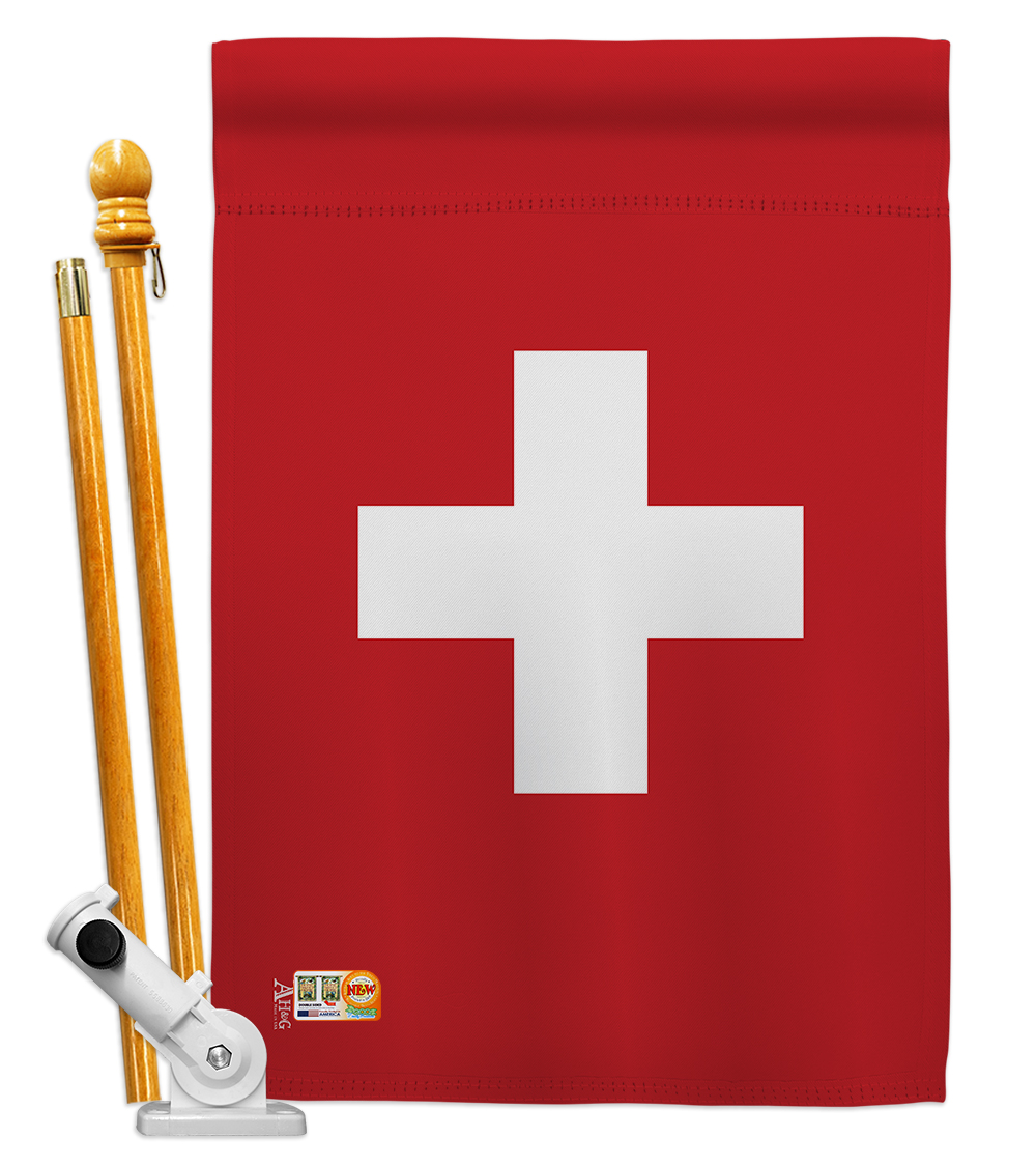 Picture of Americana Home & Garden AA-CY-HS-140226-IP-BO-D-US18-AG 28 x 40 in. Switzerland Flags of the World Nationality Impressions Decorative Vertical Double Sided House Flag Set & Pole Bracket Hardware Flag Set