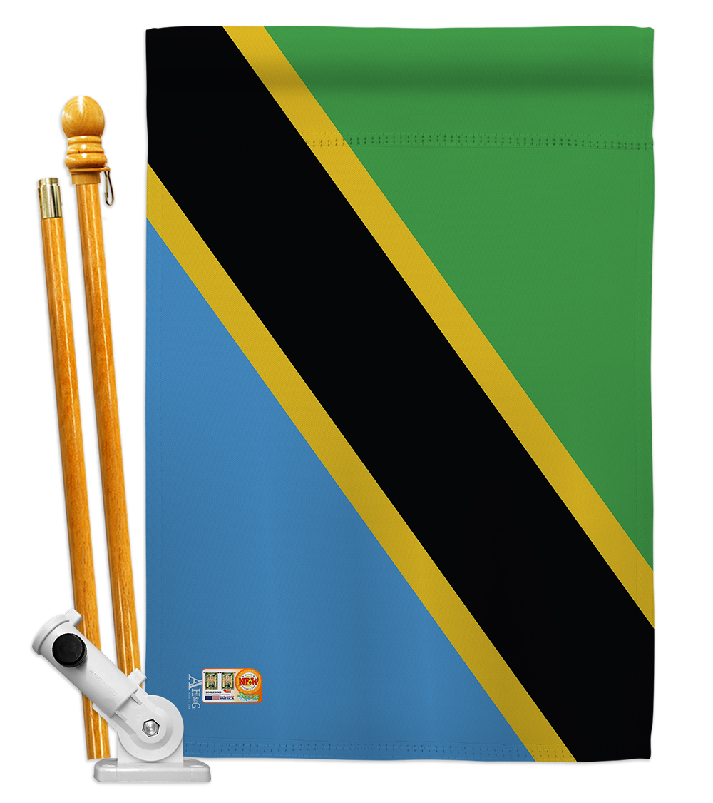 Picture of Americana Home & Garden AA-CY-HS-140230-IP-BO-D-US18-AG 28 x 40 in. Tanzania Flags of the World Nationality Impressions Decorative Vertical Double Sided House Flag Set & Pole Bracket Hardware Flag Set