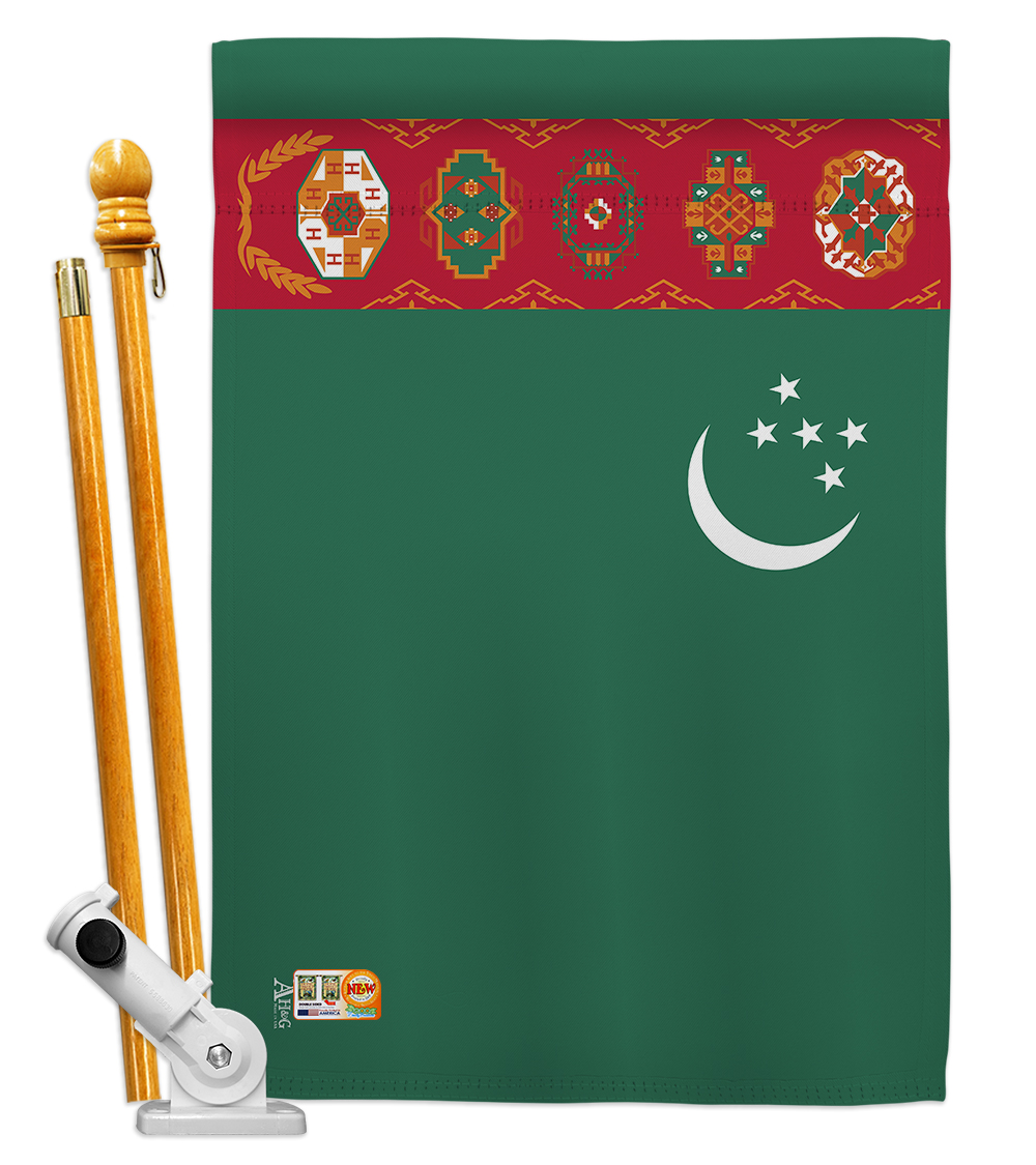 Picture of Americana Home & Garden AA-CY-HS-140238-IP-BO-D-US18-AG 28 x 40 in. Turkmenistan Flags of the World Nationality Impressions Decorative Vertical Double Sided House Flag Set & Pole Bracket Hardware Flag Set